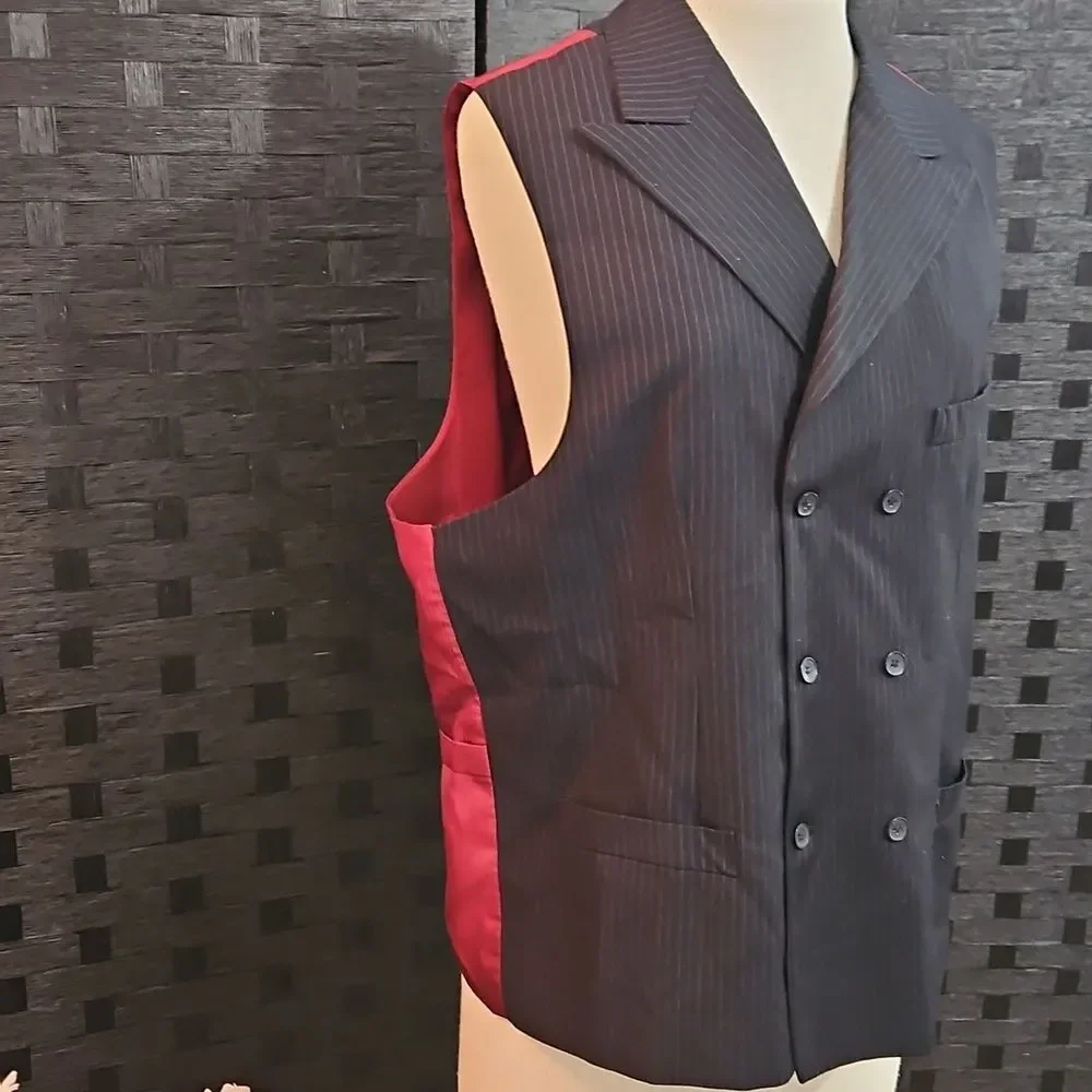 Men's Pallini Navy & Burgundy Double-Breasted Pinstripe Blazer Size 46R